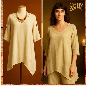 Oh My Gauze! 100% Lux Cotton Tunic Top,Slit Sleeves & Pockets L/XL EUC Size 2